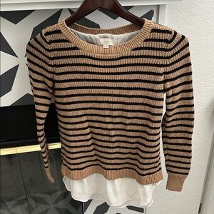 LOFT Women's Striped Sweater - Black and Tan